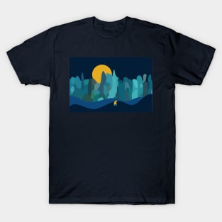 Sea Cliffs Moon Sail Boat Sailing T-Shirt